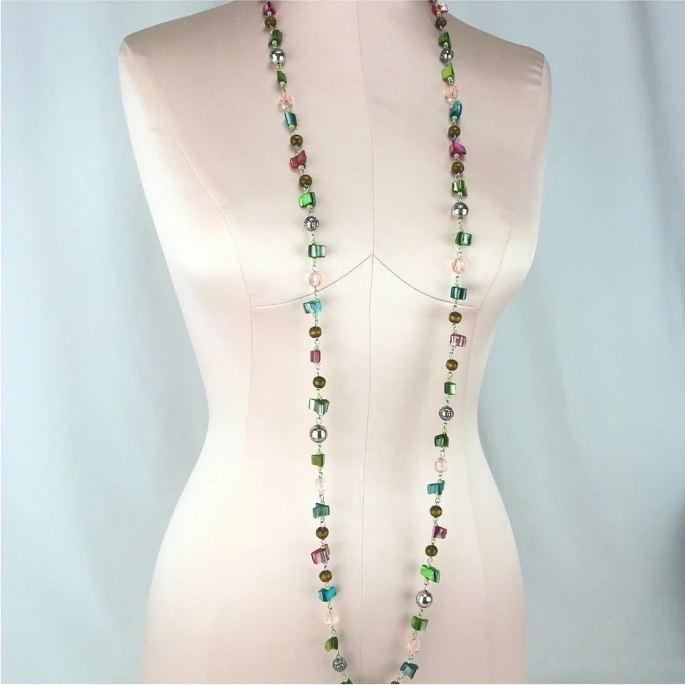 Mudd 52" Silver-Tone Multi-Color Single Strand MOP Extra Long Necklace 903 - Picture 2 of 4
